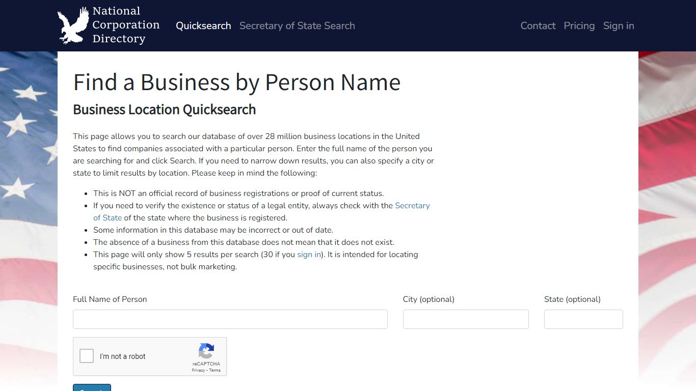 Find a Business by Person Name - National Corporation Directory